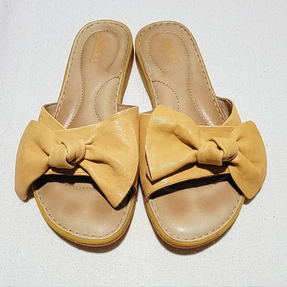 Born Leather Bow Knot Top Slides Sandals